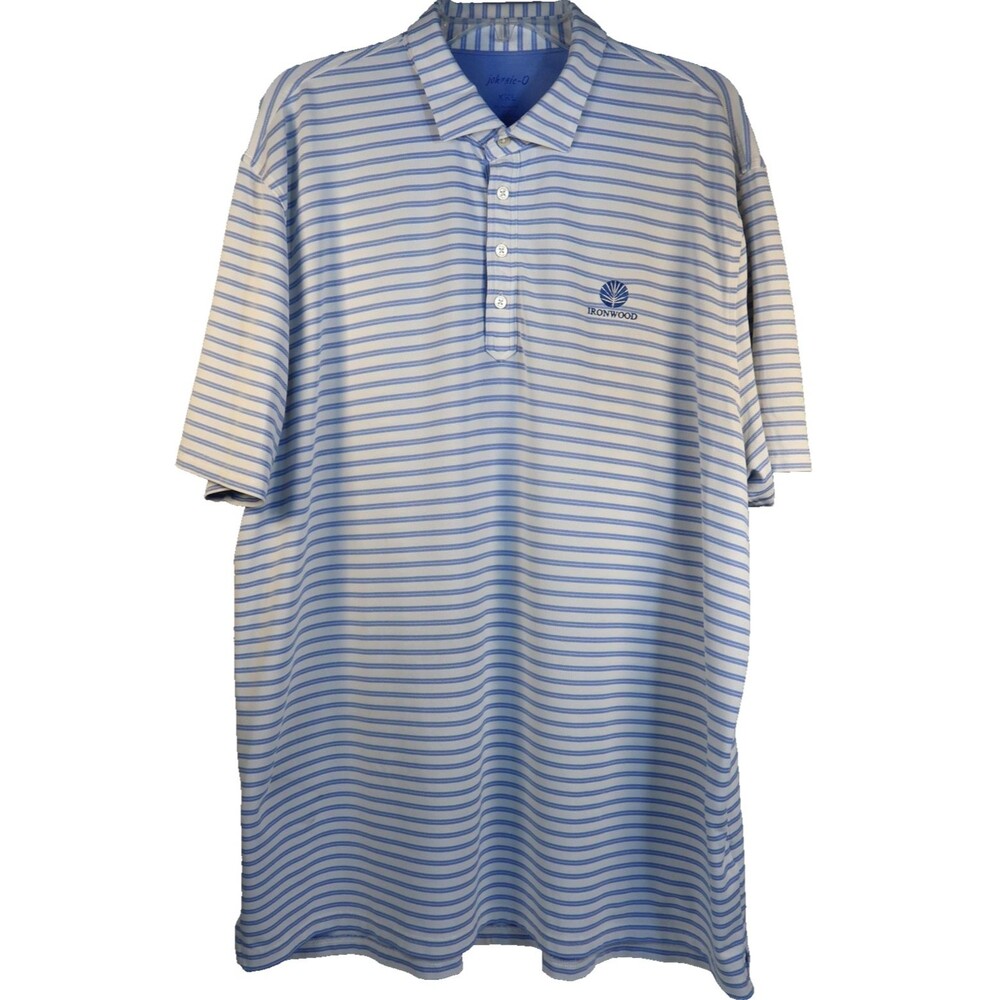 Johnnie-O Golf Polo Shirt Men's Size XXL White & Blue Striped Short Sleeve